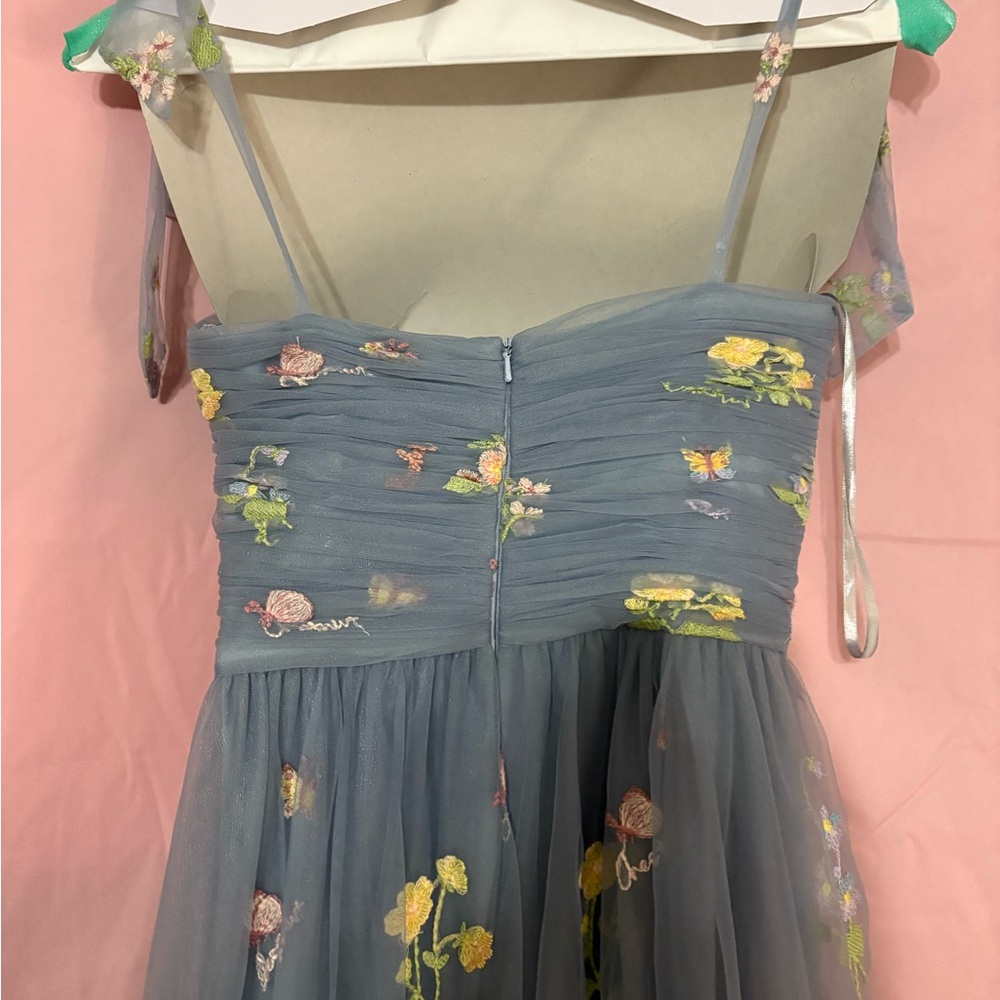 A Line Spaghetti Straps Champagne Prom Dress with Appliques - Picture 5 of 6